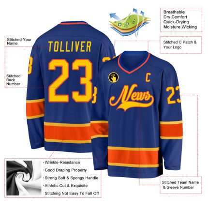 Personalized Royal Gold-Orange Hockey Jersey Team Custom Name and Number