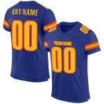 Personalized Royal Gold-Orange Mesh Authentic Football Jersey Team Custom Name and Number