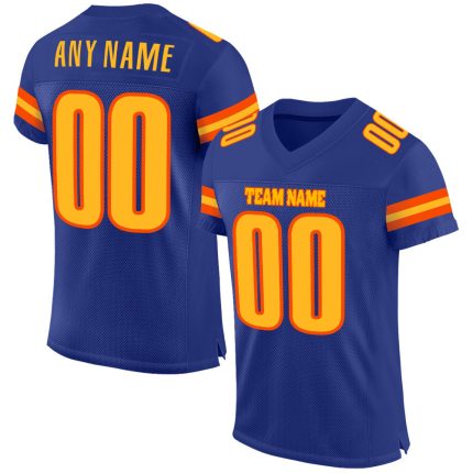 Personalized Royal Gold-Orange Mesh Authentic Football Jersey Team Custom Name and Number