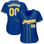 Personalized Royal Gold Pinstripe Gold-White Authentic Baseball Jersey Team Custom Name and Number