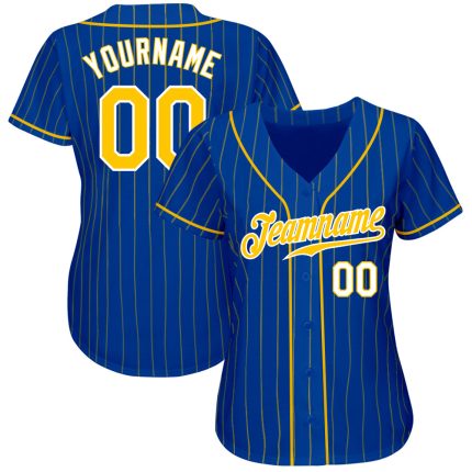 Personalized Royal Gold Pinstripe Gold-White Authentic Baseball Jersey Team Custom Name and Number