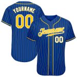 Personalized Royal Gold Pinstripe Gold-White Authentic Baseball Jersey Team Custom Name and Number