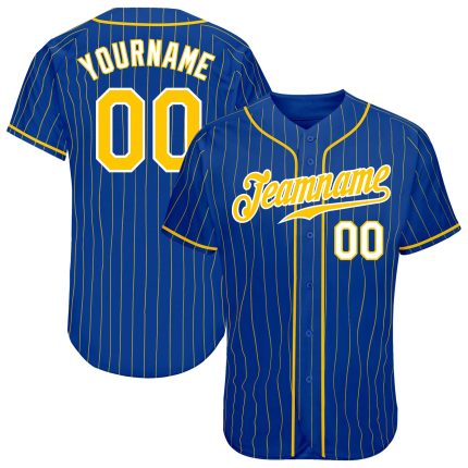 Personalized Royal Gold Pinstripe Gold-White Authentic Baseball Jersey Team Custom Name and Number