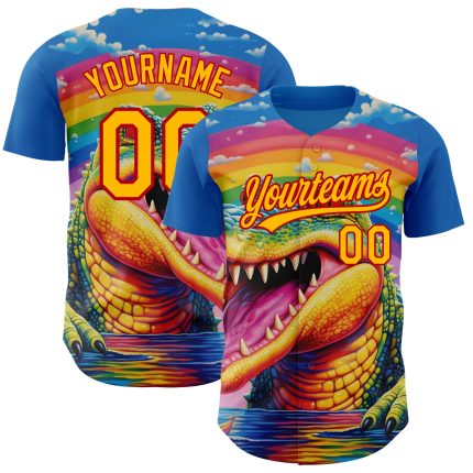 Personalized Royal Gold-Red 3D Pattern Design Crocodile Authentic Baseball Jersey Team Custom Name and Number
