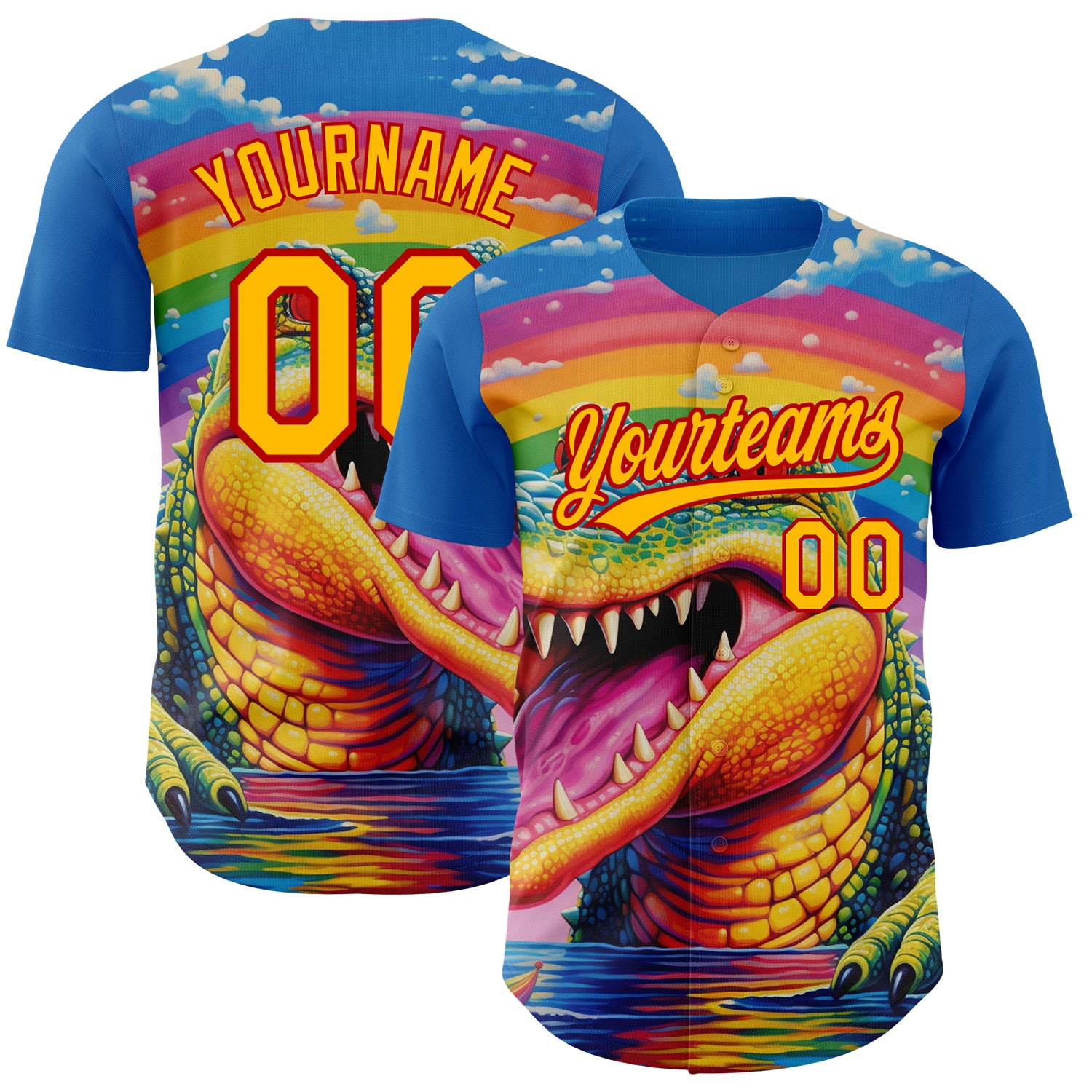 Personalized Royal Gold-Red 3D Pattern Design Crocodile Authentic Baseball Jersey Team Custom Name and Number