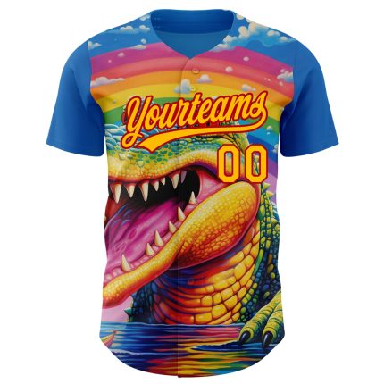 Personalized Royal Gold-Red 3D Pattern Design Crocodile Authentic Baseball Jersey Team Custom Name and Number