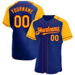 Personalized Royal Gold-Red Authentic Raglan Sleeves Baseball Jersey Team Custom Name and Number