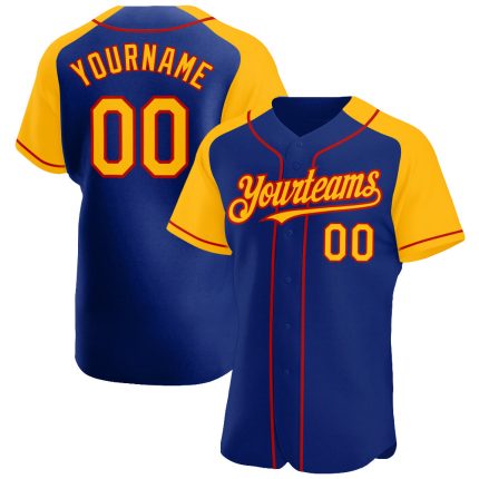 Personalized Royal Gold-Red Authentic Raglan Sleeves Baseball Jersey Team Custom Name and Number