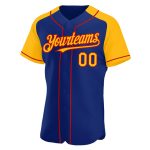 Personalized Royal Gold-Red Authentic Raglan Sleeves Baseball Jersey Team Custom Name and Number