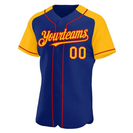 Personalized Royal Gold-Red Authentic Raglan Sleeves Baseball Jersey Team Custom Name and Number