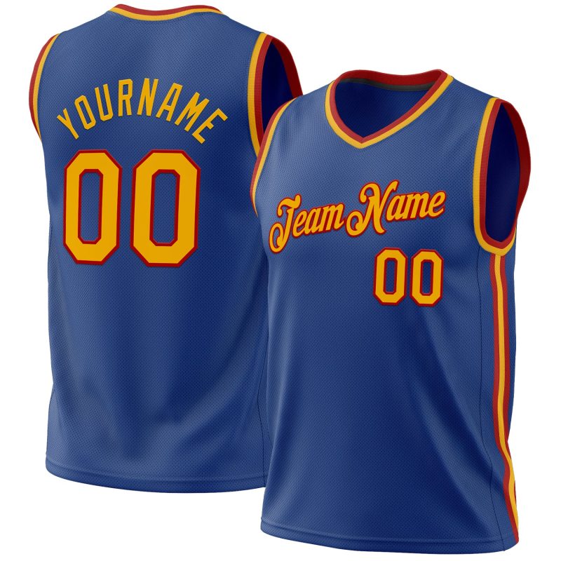Personalized Royal Gold-Red Authentic Throwback Basketball Jersey Team Custom Name and Number