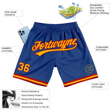 Personalized Royal Gold-Red Authentic Throwback Basketball Shorts Team Custom Name and Number
