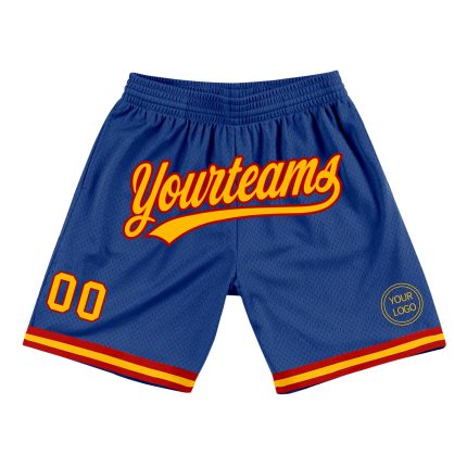 Personalized Royal Gold-Red Authentic Throwback Basketball Shorts Team Custom Name and Number