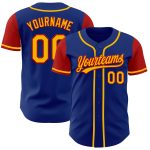 Personalized Royal Gold-Red Authentic Two Tone Baseball Jersey Team Custom Name and Number