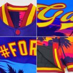 Personalized Royal Gold-Red Hawaii Palm Trees 3D Pattern Design Bomber Full-Snap Varsity Letterman Jacket Team Custom Name and Number