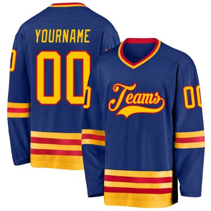 Personalized Royal Gold-Red Hockey Jersey Team Custom Name and Number