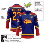 Personalized Royal Gold-Red Hockey Lace Neck Jersey Team Custom Name and Number