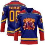 Personalized Royal Gold-Red Hockey Lace Neck Jersey Team Custom Name and Number