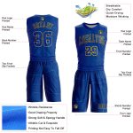 Personalized Royal Gold Round Neck Sublimation Basketball Suit Jersey Team Custom Name and Number