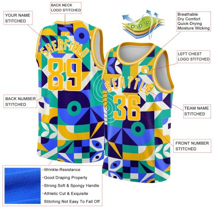 Personalized Royal Gold-White 3D Pattern Design Abstract Geometric Shapes Authentic Basketball Jersey Team Custom Name and Number