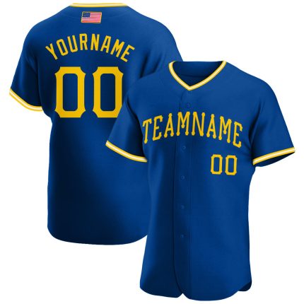 Personalized Royal Gold-White Authentic American Flag Fashion Baseball Jersey Team Custom Name and Number