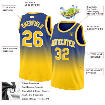 Personalized Royal Gold-White Authentic Fade Fashion Basketball Jersey Team Custom Name and Number