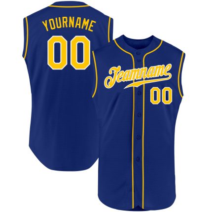 Personalized Royal Gold-White Authentic Sleeveless Baseball Jersey Team Custom Name and Number