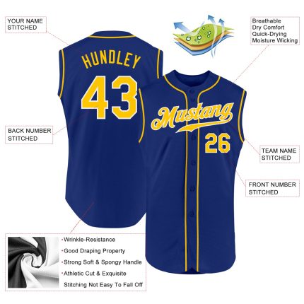 Personalized Royal Gold-White Authentic Sleeveless Baseball Jersey Team Custom Name and Number