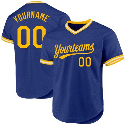 Personalized Royal Gold-White Authentic Throwback Baseball Jersey Team Custom Name and Number
