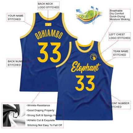 Personalized Royal Gold-White Authentic Throwback Basketball Jersey Team Custom Name and Number