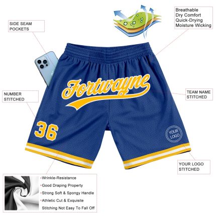 Personalized Royal Gold-White Authentic Throwback Basketball Shorts