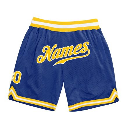 Personalized Royal Gold-White Authentic Throwback Basketball Shorts Team Custom Name and Number