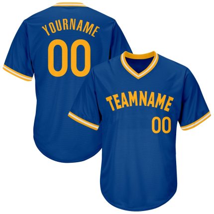 Personalized Royal Gold-White Authentic Throwback Rib-Knit Baseball Jersey Shirt Team Custom Name and Number