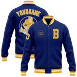 Personalized Royal Gold-White Bomber Full-Snap Varsity Letterman Jacket