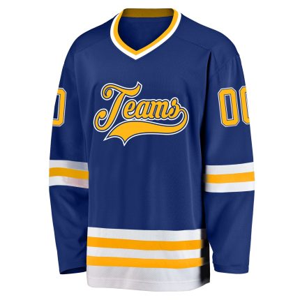 Personalized Royal Gold-White Hockey Jersey Team Custom Name and Number