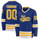 Personalized Royal Gold-White Hockey Jersey Team Custom Name and Number