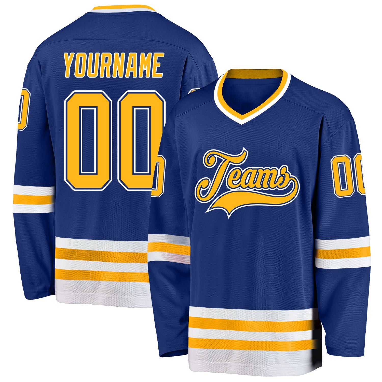 Personalized Royal Gold-White Hockey Jersey Team Custom Name and Number