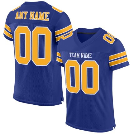 Personalized Royal Gold-White Mesh Authentic Football Jersey