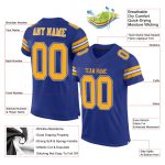 Custom royal, gold and white mesh football jersey, side view