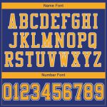 Custom royal, gold and white mesh football jersey, flat lay
