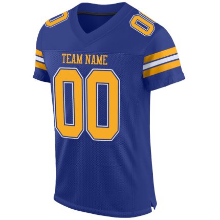 Personalized Royal Gold-White Mesh Authentic Football Jersey Team Custom Name and Number