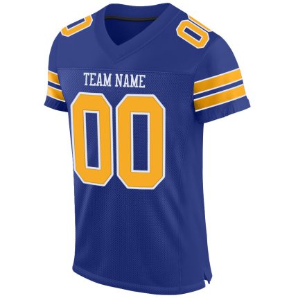 Personalized Royal Gold-White Mesh Authentic Football Jersey