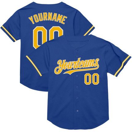 Personalized Royal Gold-White Mesh Authentic Throwback Baseball Jersey Team Custom Name and Number