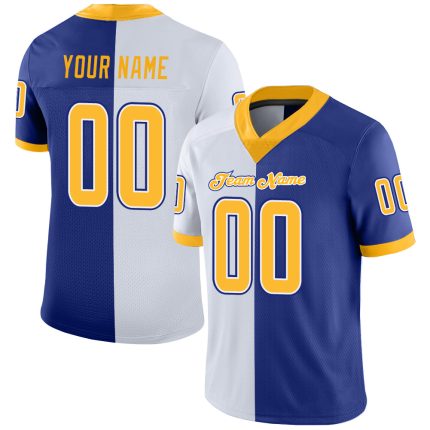 Personalized Royal Gold-White Mesh Split Fashion Football Jersey Team Custom Name and Number