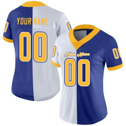 Personalized Royal Gold-White Mesh Split Fashion Football Jersey Team Custom Name and Number