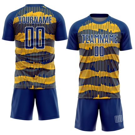 Personalized Royal Gold-White Pinstripe Sublimation Soccer Uniform Jersey Team Custom Name and Number