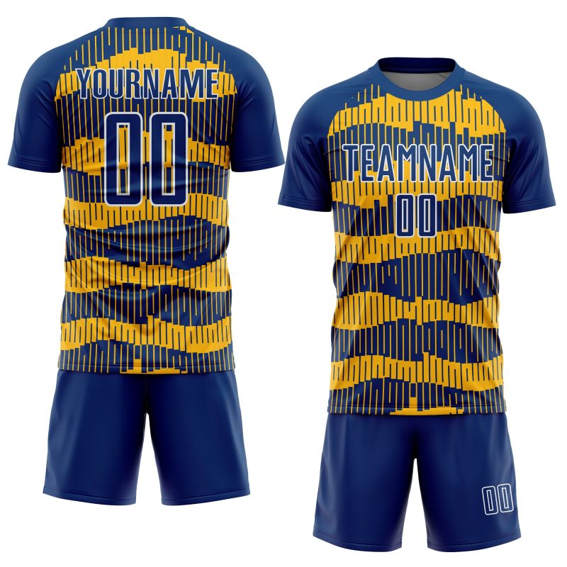 Personalized Royal Gold-White Pinstripe Sublimation Soccer Uniform Jersey Team Custom Name and Number