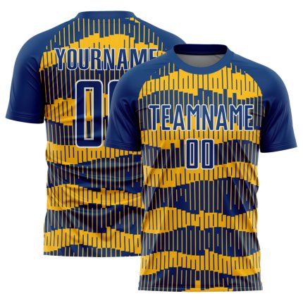 Personalized Royal Gold-White Pinstripe Sublimation Soccer Uniform Jersey Team Custom Name and Number