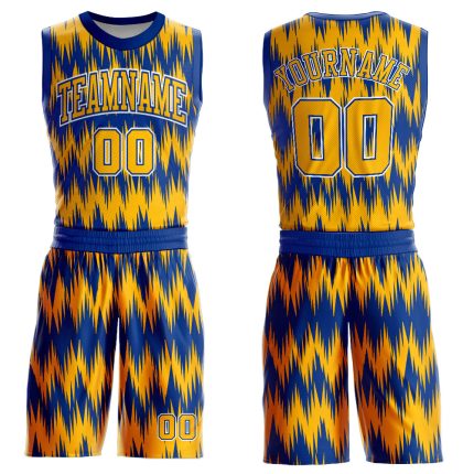 Personalized Royal Gold-White Round Neck Sublimation Basketball Suit Jersey