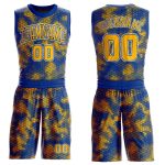 Personalized Royal Gold-White Round Neck Sublimation Basketball Suit Jersey Team Custom Name and Number